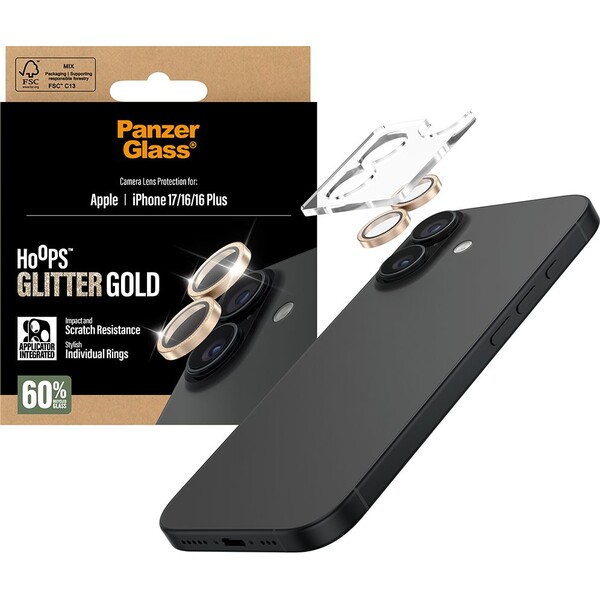 PanzerGlass® Hoops skla Apple iPhone 17/16/16 Plus třpytivě zlaté