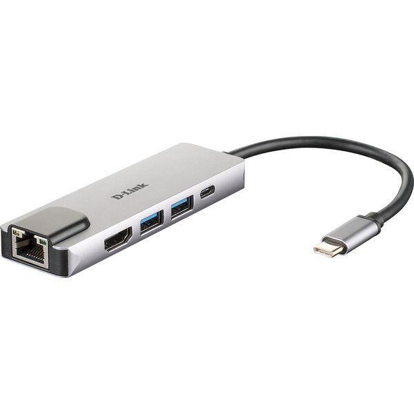 D-Link 5v1 USB-C Hub PD 60W stříbrný Stříbrná