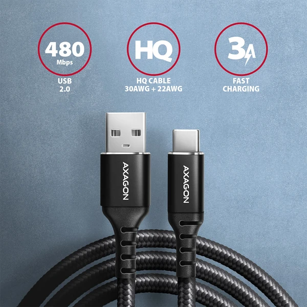 AXAGON BUCM-AM15AB USB-C/USB-A napájecí kabel 1,5m čermý - Kabely a redukce - Obrázek M0P0000K01