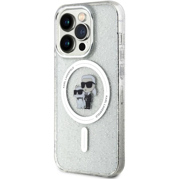 Karl Lagerfeld IML Glitter Karl and Choupette MagSafe Kryt iPhone 15 Pro čirý - Pouzdra - Obrázek M0X4000701