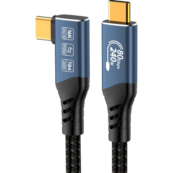 PremiumCord USB4 2.0 80Gbps 16K@60Hz 240W Thunderbolt 4 zahnutý kabel 1m - Kabely a redukce - Obrázek M1HR000K01