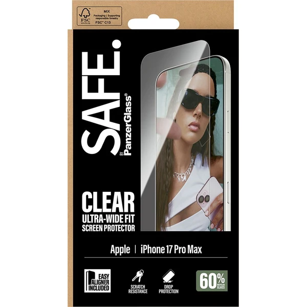 PanzerGlass® SAFE Ultra-Wide Fit sklo Apple iPhone 17 Pro Max s instalačním rámečkem - Ochranné folie a skla - Obrázek M1KH000K01