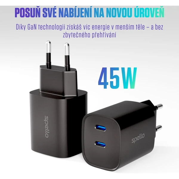 Spello ForceBoost GaN 45W nabíjecí adaptér černý - Nabíječky - Obrázek M1LL000K01