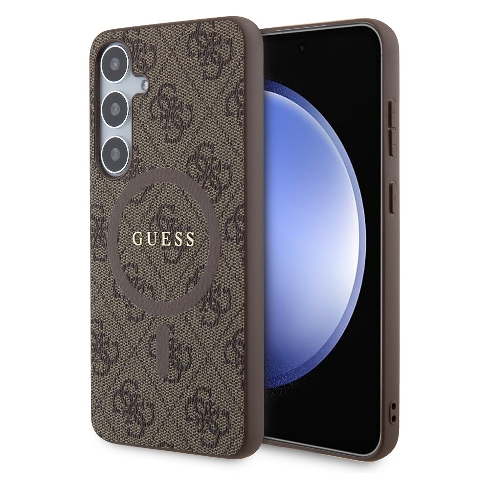 Guess PU Leather 4G Colored Ring MagSafe kryt pro Samsung Galaxy S24+ hnědý