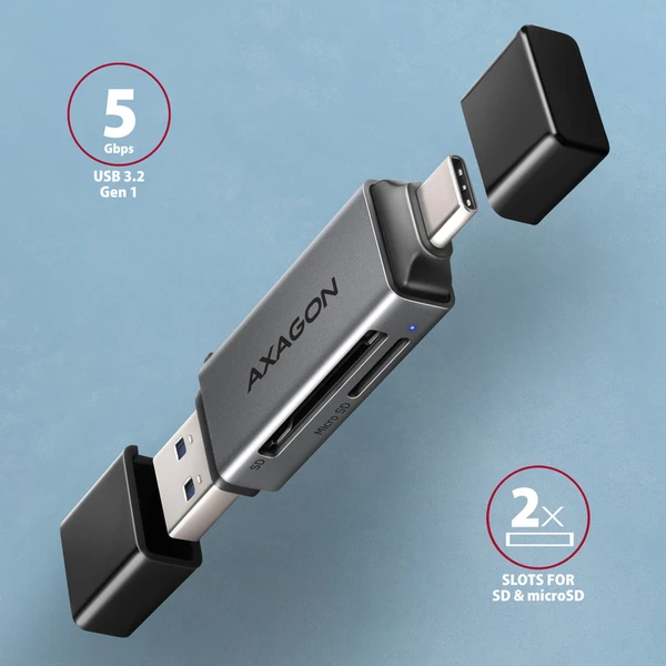 AXAGON CRE-DAC USB-C + USB-A MINI čtečka karet - Čtečky paměťových karet - Obrázek M3P0000K01