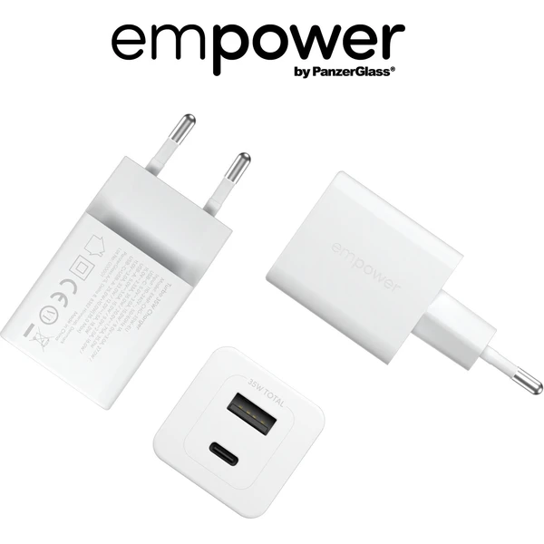 PanzerGlass® empower nabíječka Turbo GaN (35 W) 1x USB-C + 1x USB-A, bílá - Nabíječky - Obrázek M53J000K01
