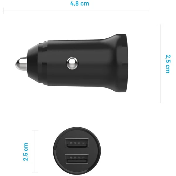 FIXED set autonabíječky s 2xUSB výstupem a USB/Lightning kabelem, 1 metr, Mfi, 15W černý - Nabíječky - Obrázek M5O2000P01