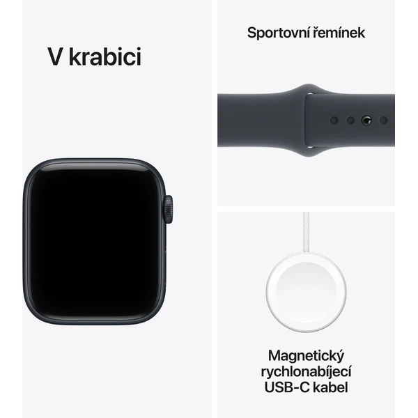 Apple Watch SE 3 (2025) 40mm Temně inkoustový hliník s inkoustovým sportovním řemínkem S/M - Chytré hodinky - Obrázek M5PH000K01
