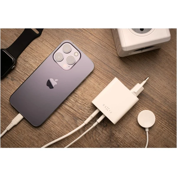 FIXED nabíječka s 2x USB-C výstupem, PD, 65W, bílá - Nabíječky - Obrázek M5Q4000701