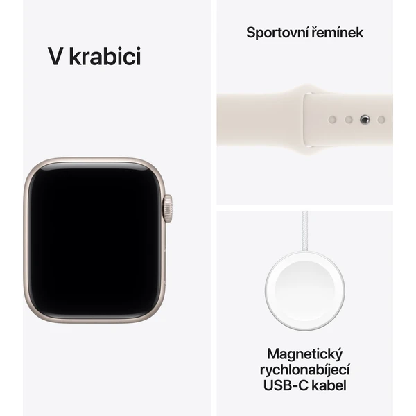 Apple Watch SE 3 (2025) 44mm Hvězdně bílý hliník s hvězdně bílým sportovním řemínkem S/M - Chytré hodinky - Obrázek M6PH000K01