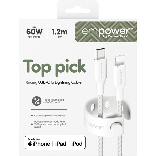 PanzerGlass USB-C/Lightning napájecí kabel 60W 1,2m bílý - Kabely a redukce - Obrázek M73J000K01
