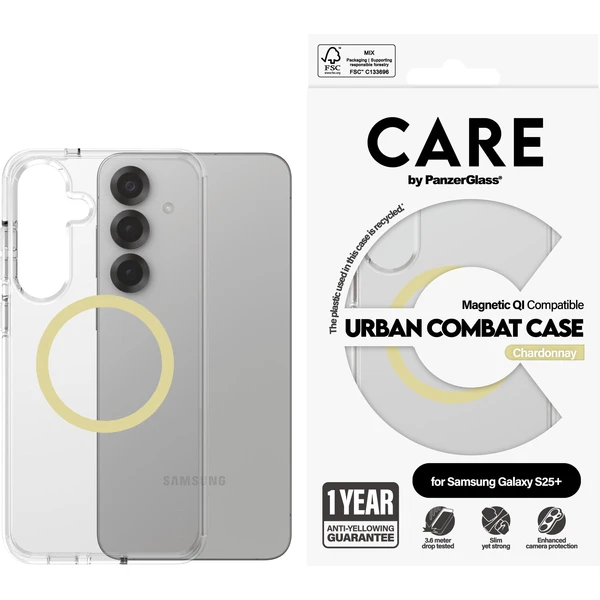 PanzerGlass® CARE kryt Samsung Galaxy S25+ Urban Combat čirý/žlutozelený QI (Chardonnay) - Pouzdra - Obrázek M7FC000J01