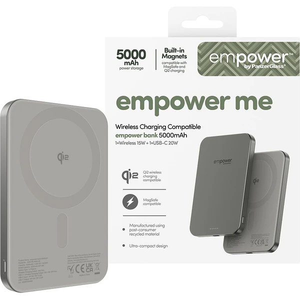 PanzerGlass® empower bezdrátová Qi2 powerbanka 5000 mAh, MagSafe, šedá - Powerbanky - Obrázek M83J000K01