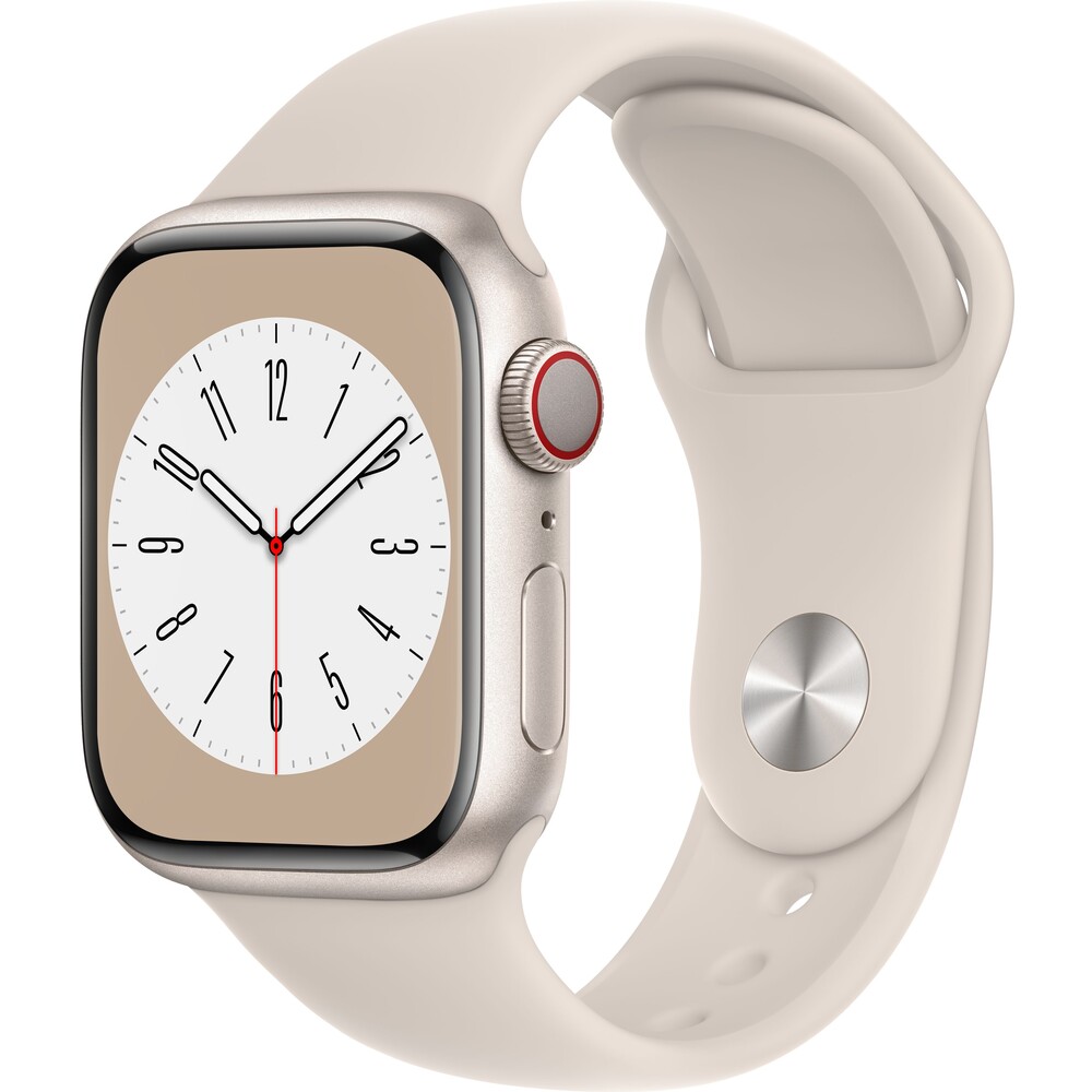 Apple Watch Series 8 Cellular 41mm bílý hliník s hvězdně bílým sportovním řemínkem, MNHY3CS/A