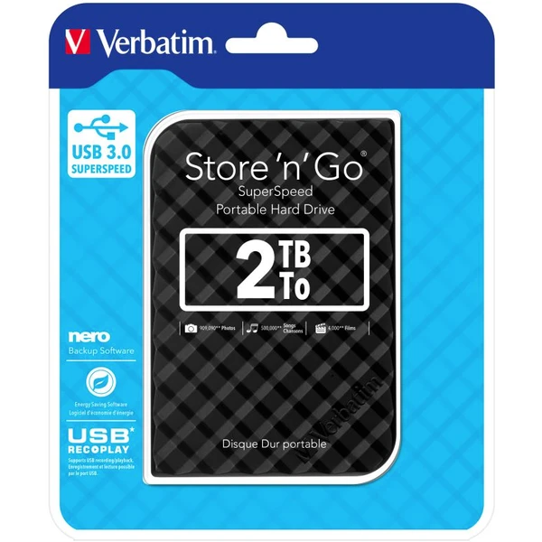 VERBATIM Store 'n' Go HDD 2TB USB 3.0 SuperRYCHOTADIS_Kd GEN2 černý - Pevné disky - Obrázek MBL8700301