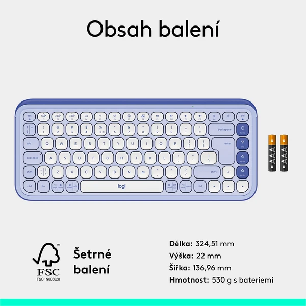 Logitech POP ICON KEYS (US) klávesnice liliová - Klávesnice - Obrázek MBU8000O01