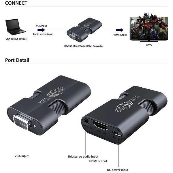 PremiumCord VGA + 3,5mm -> HDMI elektronická redukce černá - Kabely a redukce - Obrázek MDSU000501