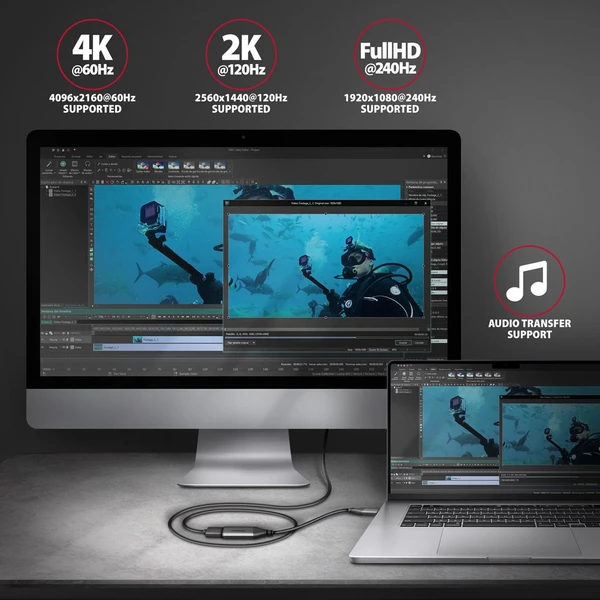 AXAGON USB-C/HDMI redukce 4K 0,25m černá - Kabely a redukce - Obrázek MDX3000L01