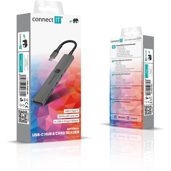 CONNECT IT CompactPRO USB-C hub + čtečka karet antracitový - USB huby - Obrázek MGTG000K01