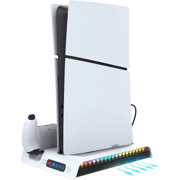 iPega P5S006 Multifunkční Nabíjecí RGB Stojan s Chlazením pro PS5 Slim bílý - Nabíječky - Obrázek MHU0000K01