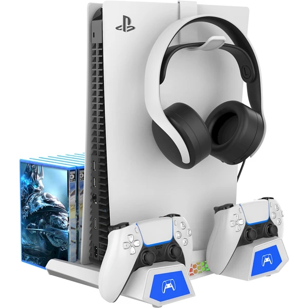 iPega P5S023 Nabíjecí Stojan s Chlazením pro PS5/PS5 Slim/PS5 Pro bílý - Dokovací stanice - Obrázek MJU0000K01