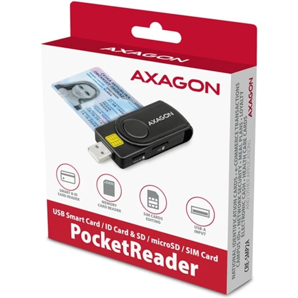 AXAGON CRE-SMP2A, USB-A PocketReader 4-slot čtečka Smart card (eObčanka) + SD/microSD/SIM - Čtečky paměťových karet - Obrázek MOS6000701