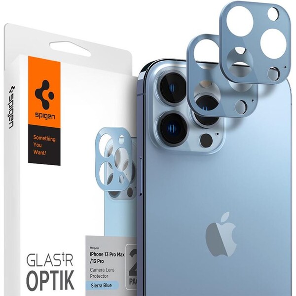 Ochranné sklo na fotoaparát pro iPhone 13 Pro/13 Pro Max Spigen tR Optik 2 Pack - horsky modré