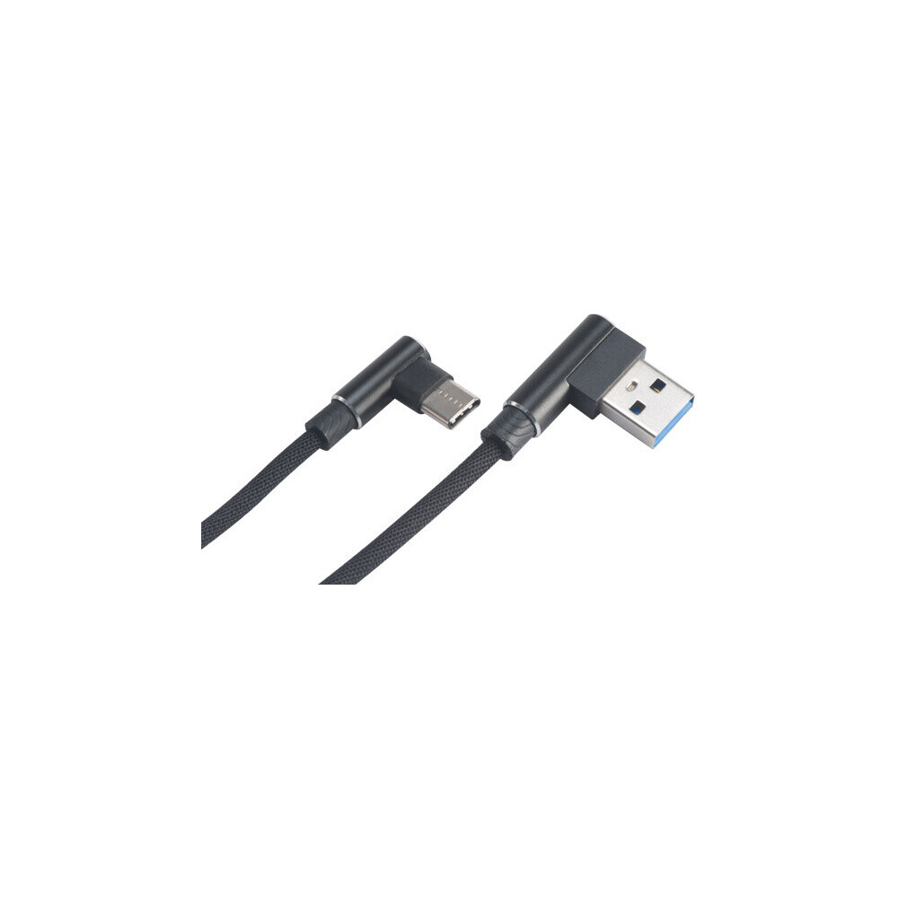 Akasa kabel USB-A 2.0 - USB-C, M/M, zahnuté konektory 90°, 1m, černá