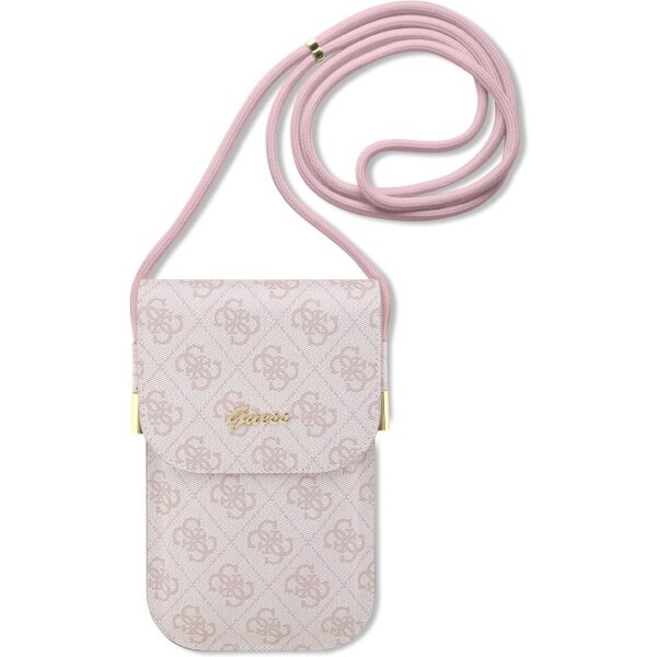 Guess PU 4G Metal Logo Script Phone Bag růžový