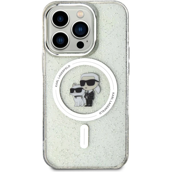 Karl Lagerfeld IML Glitter Karl and Choupette MagSafe Kryt iPhone 15 Pro čirý - Pouzdra - Obrázek N0X4000701