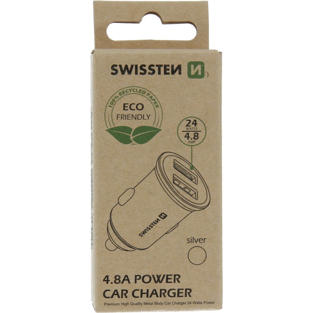 SWISSTEN CL adaptér 2x USB 4,8A METAL stříbrný (ECO Balení)