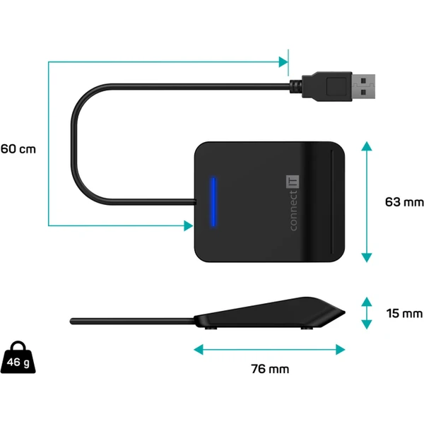 CONNECT IT USB čtečka eObčanek a čipových karet černá - Čtečky čipových karet - Obrázek N3N0000J01