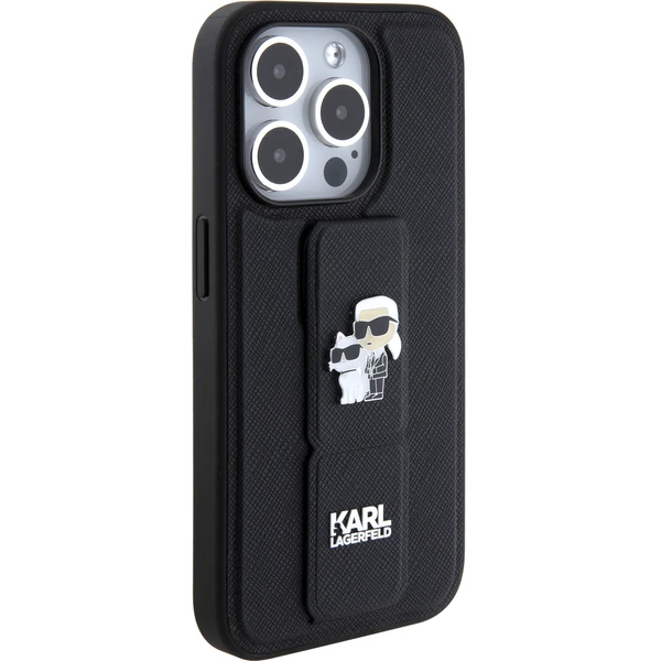 Karl Lagerfeld Saffiano Grip Stand Metal Logo kryt iPhone 15 Pro Max černý - Pouzdra - Obrázek N4I8000601