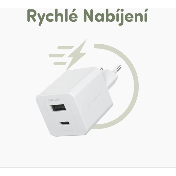 PanzerGlass® empower nabíječka Turbo GaN (35 W) 1x USB-C + 1x USB-A, bílá - Nabíječky - Obrázek N53J000K01