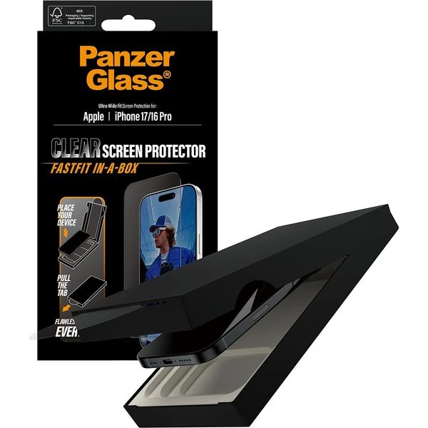 PanzerGlass® Ultra-Wide Fit sklo Apple iPhone 17/16 Pro s bezprašným aplikačním boxem - Ochranné folie a skla - Obrázek N5KH000K01