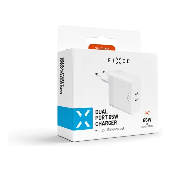 FIXED nabíječka s 2x USB-C výstupem, PD, 65W, bílá - Nabíječky - Obrázek N5Q4000701