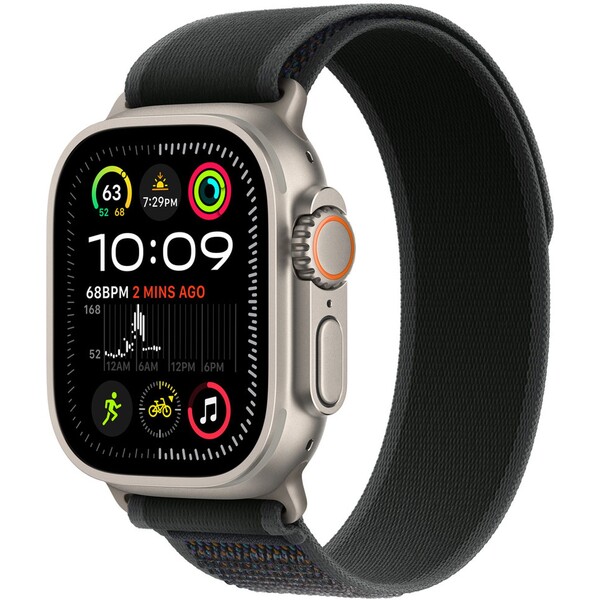 Apple Watch 49mm černý Trailový tah - M/L - provedení z přírodního titanu MXTR3ZM/A