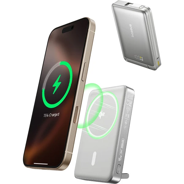 Baseus Nomos Qi2 powerbanka 10000mAh 45W s kabelem USB-C šedá - Powerbanky - Obrázek N7AE000N01