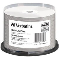 VERBATIM CD-R(50 ks) spindl, AZO 52X,700MB,bílý, bez loga, možnost potisku - Optické disky
