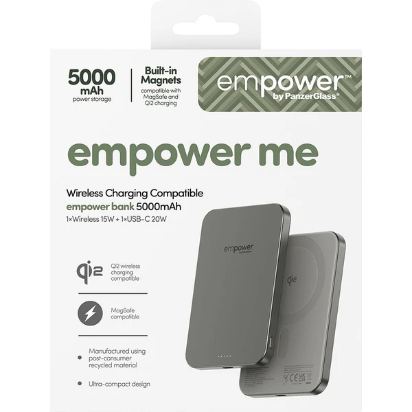 PanzerGlass® empower bezdrátová Qi2 powerbanka 5000 mAh, MagSafe, šedá - Powerbanky - Obrázek N83J000K01