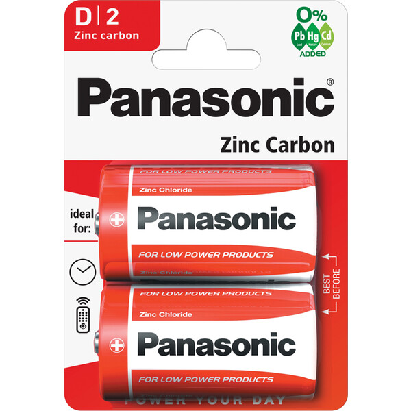 Panasonic Red Zinc D zinkouhlíková baterie (2ks)