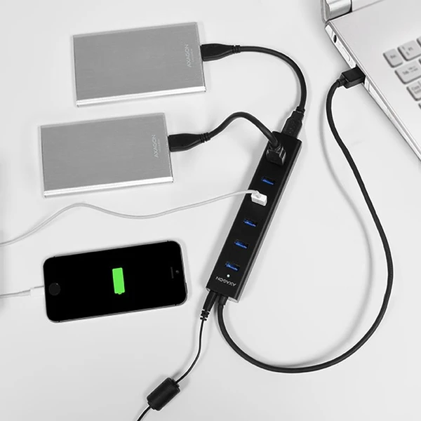 AXAGON HUESA7BP 7x USB3.0 ALU CHARGING hub vč. AC adapteru - USB huby - Obrázek NA7HF00101