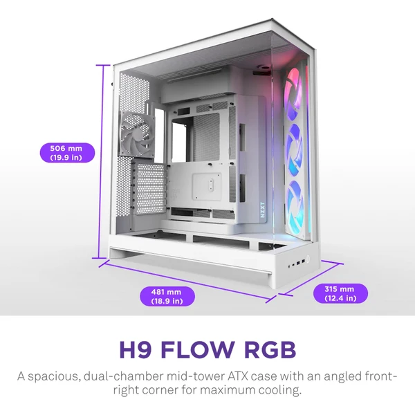 NZXT H9 Flow RGB bílá - Počítačové skříně - Obrázek NA7K000K01