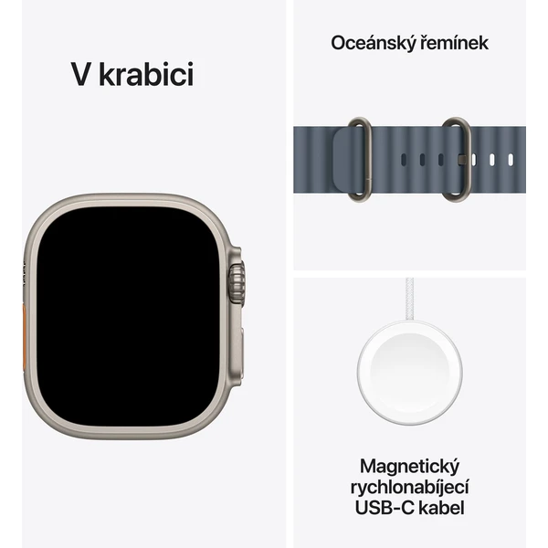 Apple Watch Ultra 3 (2025) 49mm Přírodní titan s ocelově modrým oceánským řemínkem (Další) - Chytré hodinky - Obrázek NAQH000K01