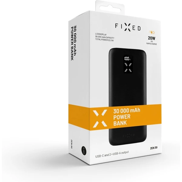 FIXED Zen 30 powerbanka s LCD a PD (Power Delivery), 20W, 30 000 mAh, černá - Powerbanky - Obrázek NC1M100501