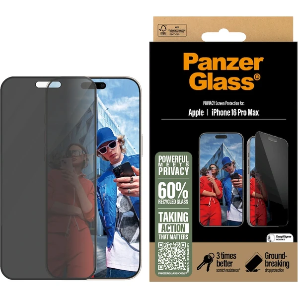 PanzerGlass® Privacy Apple iPhone 16 Pro Max s instalačním rámečkem - Ochranné folie a skla - Obrázek NE08000P01