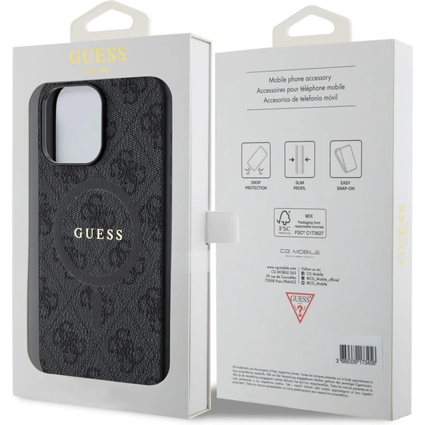 Guess PU Leather 4G Colored Ring MagSafe kryt iPhone 15 Pro Max černý - Pouzdra - Obrázek NF72000N01