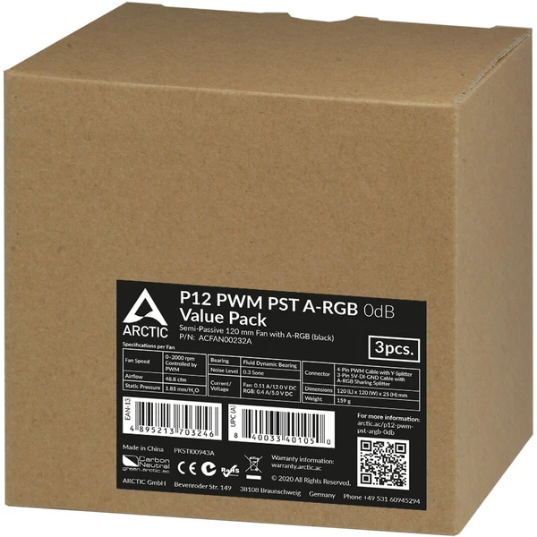 Arctic P12 PWM PST ARGB (3x) - Ventilátory pro PC - Obrázek NFRR600301