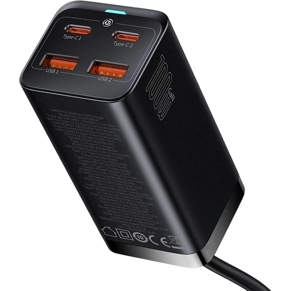 Baseus GaN3 rychlonabíječka 2xUSB-A, 2xUSB-C 100W černá - Nabíječky - Obrázek NGGE000L01