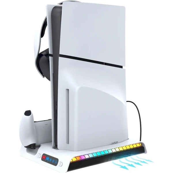 iPega P5S006 Multifunkční Nabíjecí RGB Stojan s Chlazením pro PS5 Slim bílý - Nabíječky - Obrázek NHU0000K01